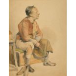 19th/20th Century, A seated cobbler, watercolour, indistinctly signed and dated, 12" x 9.25".