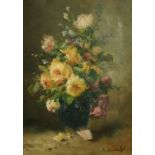 A. Roussel (19th Century), a still life of roses in a vase, oil on canvas, signed, 12" x 9".