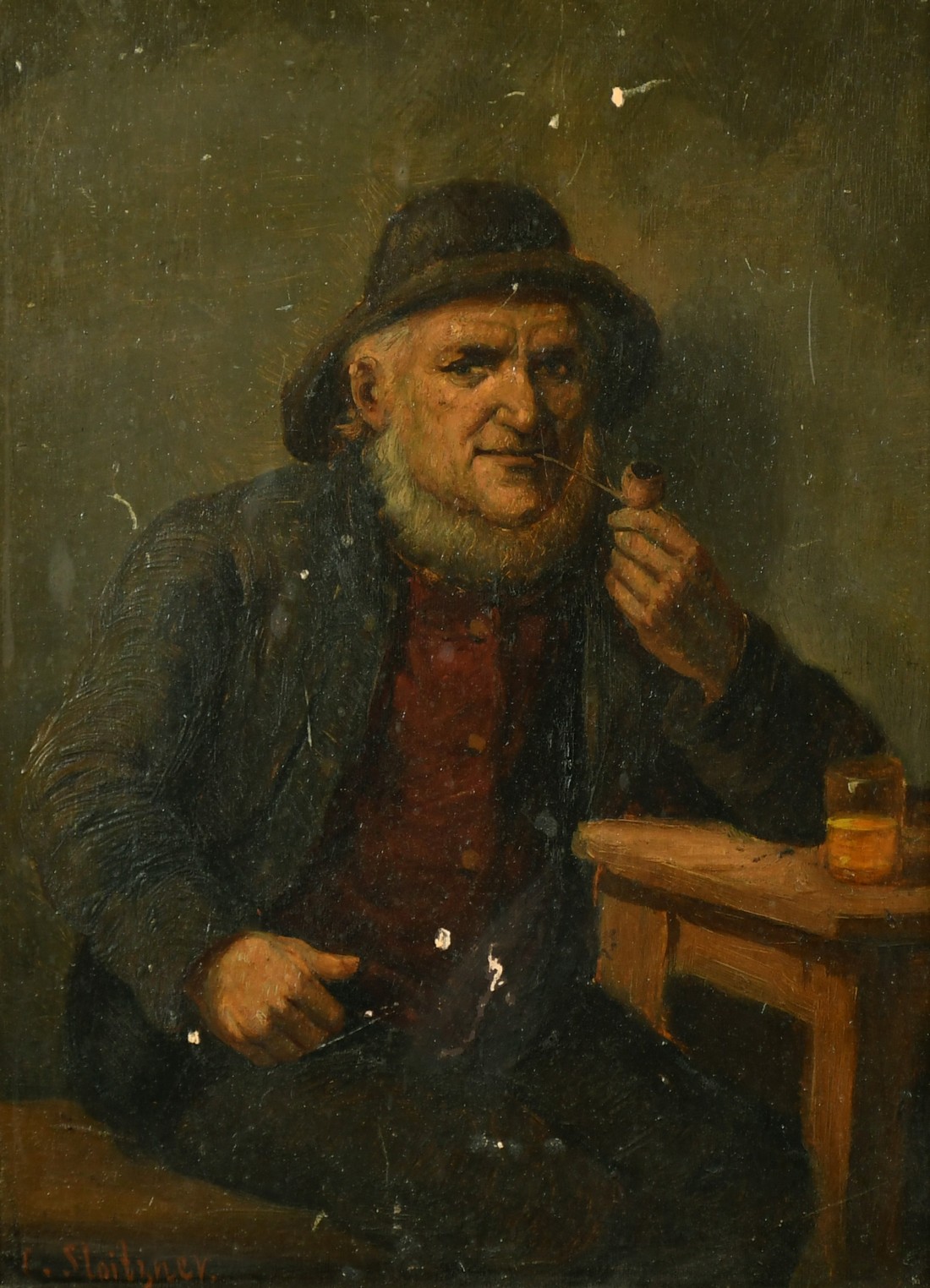 Konstantin Stoitzner (1863-1934) Austrian, A pair of portraits of elderly men, one smoking a pipe - Image 2 of 7