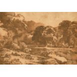 Circle of Claude Le Lorrain, Shepherds resting with their flock in a landscape, ink and sepia