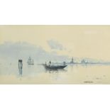 Camillo Bortoluzzi (1868-1933), A view of the Venice lagoon with gondolas and sailing boats,