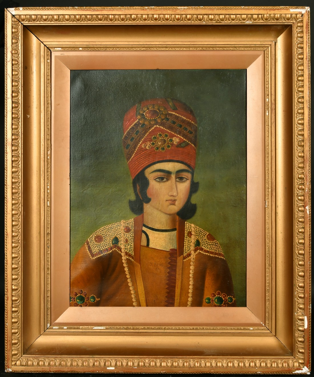 Persian School, Portrait of a young man, A son of Fath ali-Shah, the second King of Qajar, oil on - Image 2 of 3