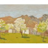 Robert Morson Hughes (1873-1953) British, a Continental view with trees in blossom, oil on board,