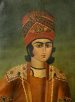 Persian School, Portrait of a young man, A son of Fath ali-Shah, the second King of Qajar, oil on