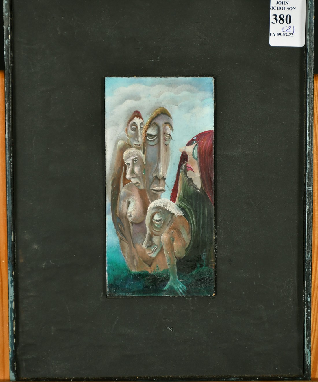 20th Century Surrealist School, two scenes of distorted figures, indistinctly signed and with - Image 4 of 5