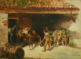 Daniel Cortes Perez (1873-1919) Picadors in a stable, oil on board, signed, Christie's stencil