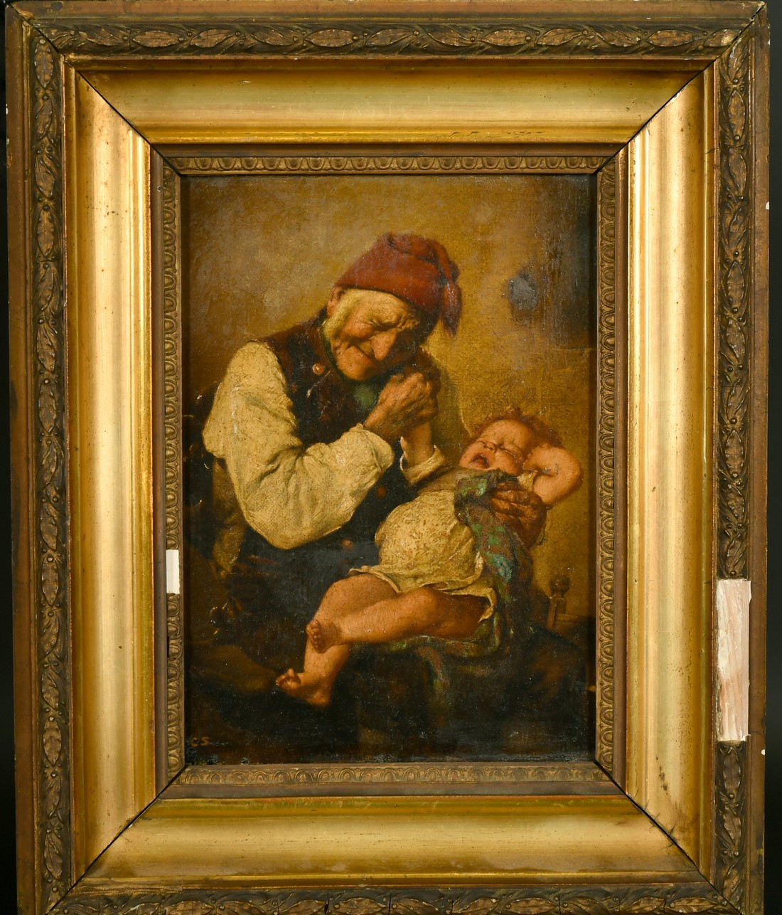 Italian School (19th Century), A portrait of an elderly man seated with a young child on his lap, - Image 2 of 4