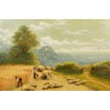 Charles Henry Passey (1818-1894), British, harvesting scene with men cutting the hay on the edge