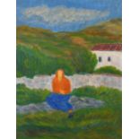 20th Century possibly Scandinavian School, female figure in a landscape, oil on board,