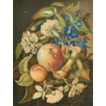 A 19th Century colour print of fruit and flowers, 13" x 10".