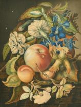 A 19th Century colour print of fruit and flowers, 13" x 10".