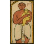 Jamini Roy (1887-1972) Indian, Mother and Child, gouache on paper, 14.5" x 8.25".