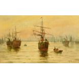 Edwin Fletcher (1857-1945) British, shipping in the pool of London, oil on canvas, signed, 12" x