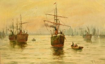 Edwin Fletcher (1857-1945) British, shipping in the pool of London, oil on canvas, signed, 12" x