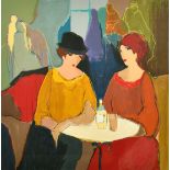 Itzchak Tarkay (1935-2012) Israeli, female figures in a caf, silkscreen print, signed in pencil