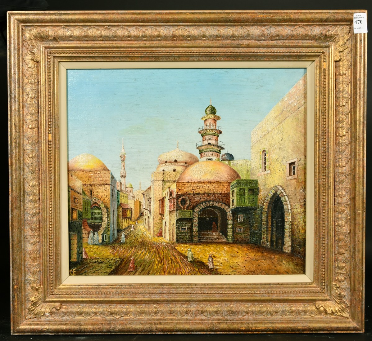 19th/20th Century School, figures in a North African street, oil on canvas, signed with initials J. - Image 2 of 4