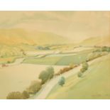 Alastair Dallas (1898-1983) Scottish, a view through a valley, watercolour, signed, 14" x 17.5".