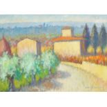 20th Century Impressionist School, a Tuscan landscape, oil on board, indistinctly signed, 23" x 31",