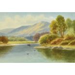 W. H. McLain (19th/20th Century), a rowing boat and birds on a mountain river, watercolour,