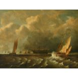 18/19th Century, Coastal scene of Prison hulks off Portsmouth Harbour, oil on panel, indistinctly