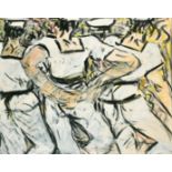 Fiona Carlisle (b. 1954) 'Greek sailors', acrylic on paper, Leinster Contemporary Art label verso