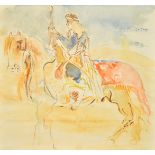 Manner of Chasseriau, Arab on horseback, watercolour, inscription verso, 10.75" x 11.5", (