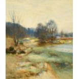 Harry Sticks (1867-1938) British, a view of a hillside river, watercolour, signed and dated 1893,