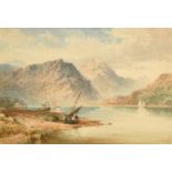 James George Philip (1816-1885) British, 'A Scottish Loch with Fishing Boats', watercolour,