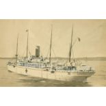 20th Century School, a study of a wartime hospital ship, watercolour, 7.5" x 12".