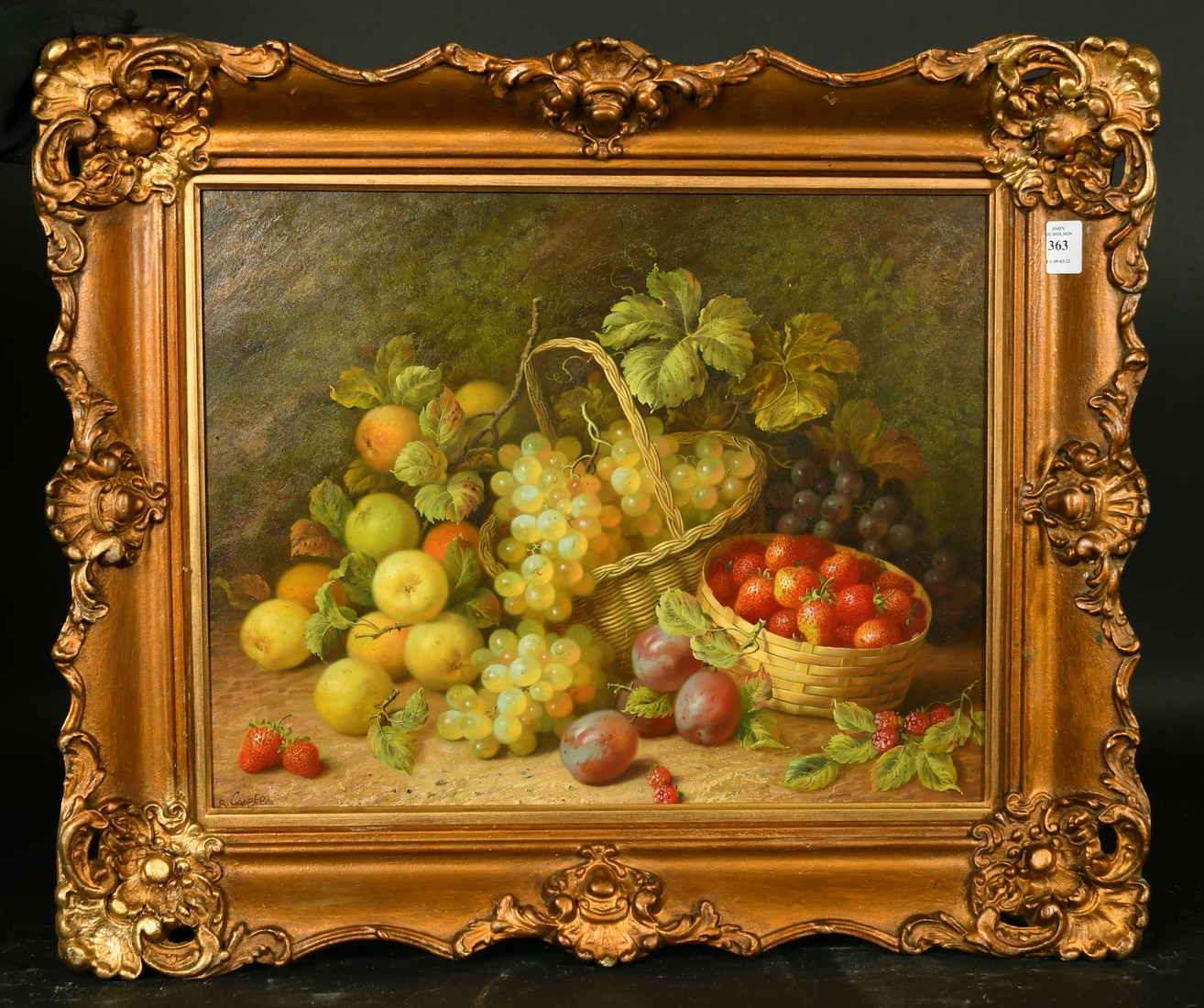 R. Caspers (20th Century) a still life of mixed fruit and trailing vines, oil on canvas, signed, 16" - Image 2 of 4