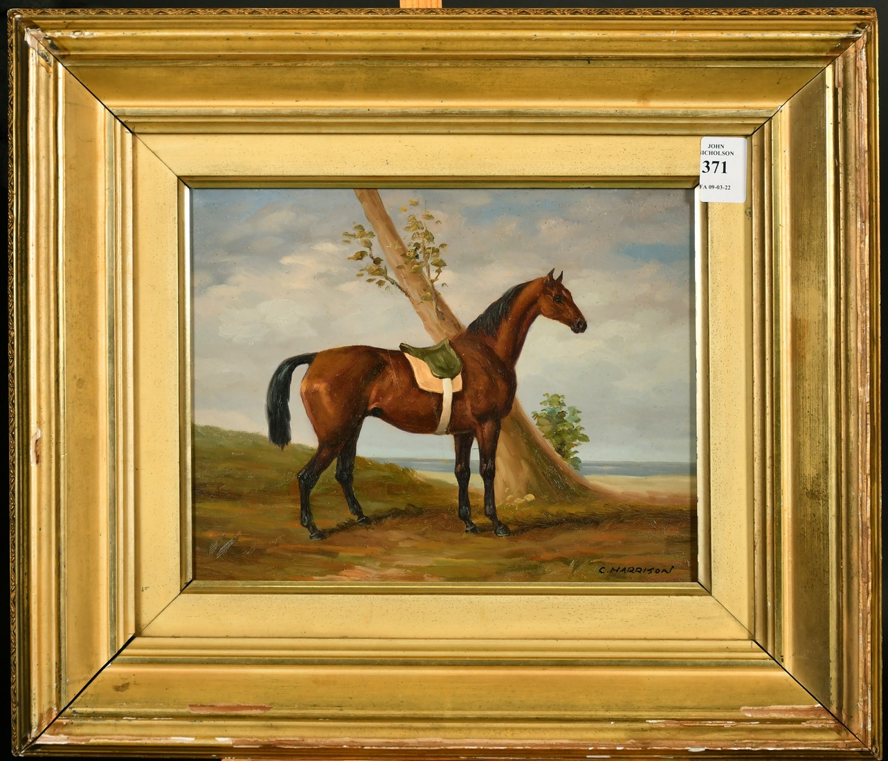 C. Harrison (20th Century), a scene of a horse in an open landscape, oil on panel, 8" x 10". - Image 2 of 4