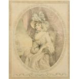 After John Downman (1750-1824) A coloured lithograph, Portrait of a lady, published 1909, trade