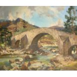 Circle of Lamorna Birch, View of a stone bridge over a river, oil on canvas, 25" x 30".