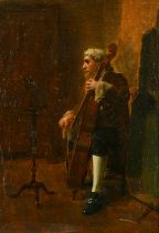 Attributed to Ernest Spence (1862-1944), The cello player, indistinctly signed, oil on canvas, 13" x