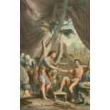 G. Yander Gouwen after G. Hoet, A scene from the book of Genesis, a colour print, certificate verso,