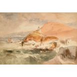 Attributed to W.J. Callcott, Coastal scene with a wreck, watercolour, inscribed 'Ilfracombe'