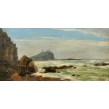 Early 20th Century School, a coastal scene with a rocky outcrop, oil on canvas, signed with initials