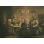 A 19th Century engraving of a Literary party with Sir Joshua Reynolds, Frost & Reed trade label