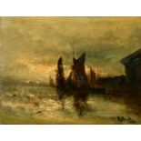 George Boyle (1842-1930) British, A harbour scene with boats and seagulls, oil on panel, signed