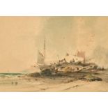 F. Frantz, Fishermen tending their boats on a seashore, watercolour heightened with gum Arabic, 6.