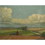 John Brown (20th Century) British, 'Wold Farm', oil on panel, signed with initials, 12.5" x 15.5".