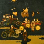 Ginger Tilly (20th Century), A stylized motoring scene, oil on panel, signed and dated 1970, 15" x