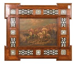 A pair of 20th Century oil on panel, scenes of Eastern horseman brandishing weapons, each 12" x 16",