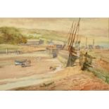 J. W. Williams (19th/20th Century), boats moored in a harbour at low tide, watercolour, signed, 6.5"