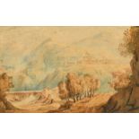 Follower of Edward Lear, An Italian view, watercolour, 4" x 6".