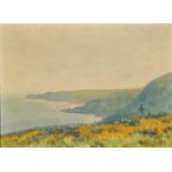 20th Century English School, 'On the Cliffs of Cornwall', figures in a coastal view, indistinctly