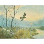 John Cyril Harrison (1898-1985), a print of a bird over a landscape, signed in pencil and numbered