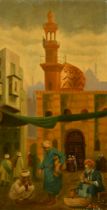 19th Century School, a pair of oil on canvas scenes of busy streets in an Arab city, each 31.5" x