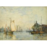 Agnes Edmonston, Dutch Barges on the canal, watercolours, both signed, 9.5" x 13.75". (2).