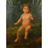 George Marchetti (19th/20th Century), a naked child holding wildflowers by a river, oil on canvas,